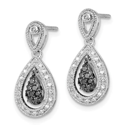 Sterlingsilber Weiß Nacht Rhodiniert Schwarz und Diamant Doppelt Tropfen Hängend Ohrstecker