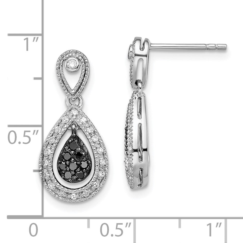 Sterlingsilber Weiß Nacht Rhodiniert Schwarz und Diamant Doppelt Tropfen Hängend Ohrstecker