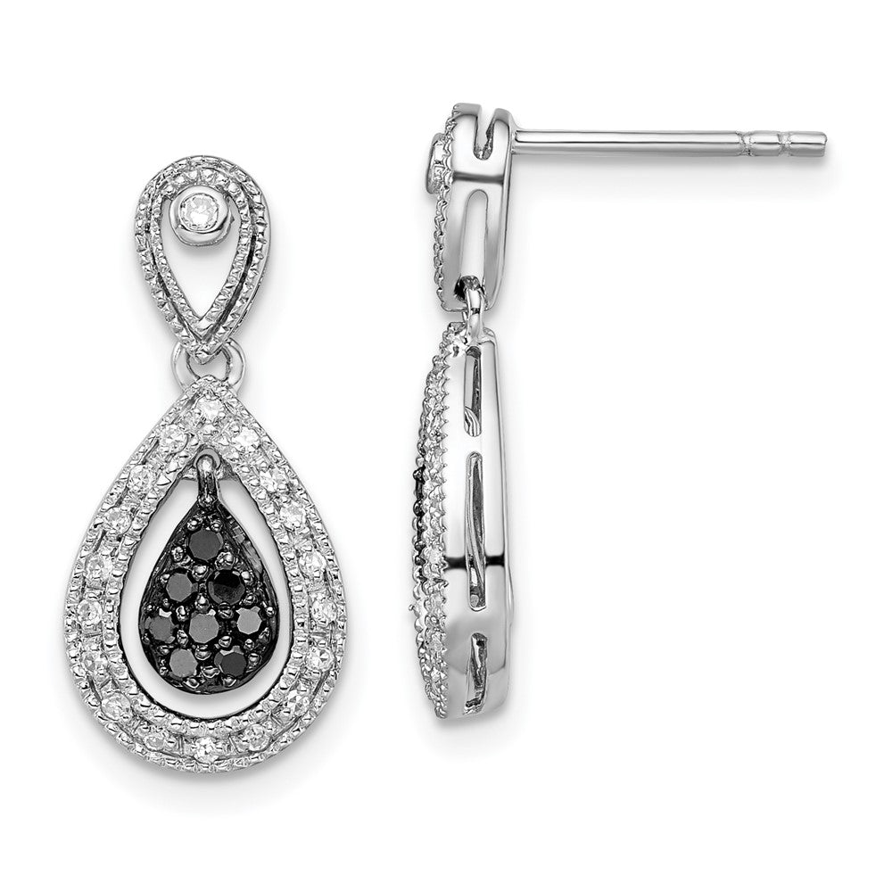 Sterlingsilber Weiß Nacht Rhodiniert Schwarz und Diamant Doppelt Tropfen Hängend Ohrstecker