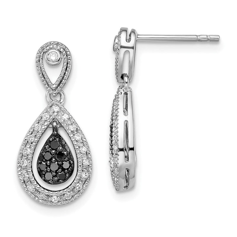 Sterlingsilber Weiß Nacht Rhodiniert Schwarz und Diamant Doppelt Tropfen Hängend Ohrstecker