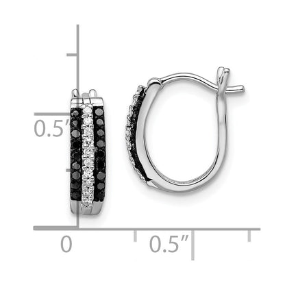 Sterlingsilber Weiß Nacht Rhodiniert Schwarz und Diamant Klappbar Ohrstecker