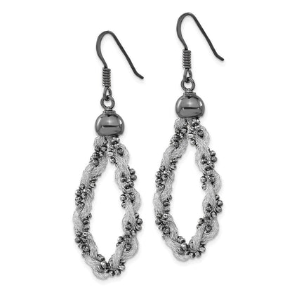 Sterlingsilber mit Schwarz Rhodium Netz & Gekugelt Tropfen Ohrhänger