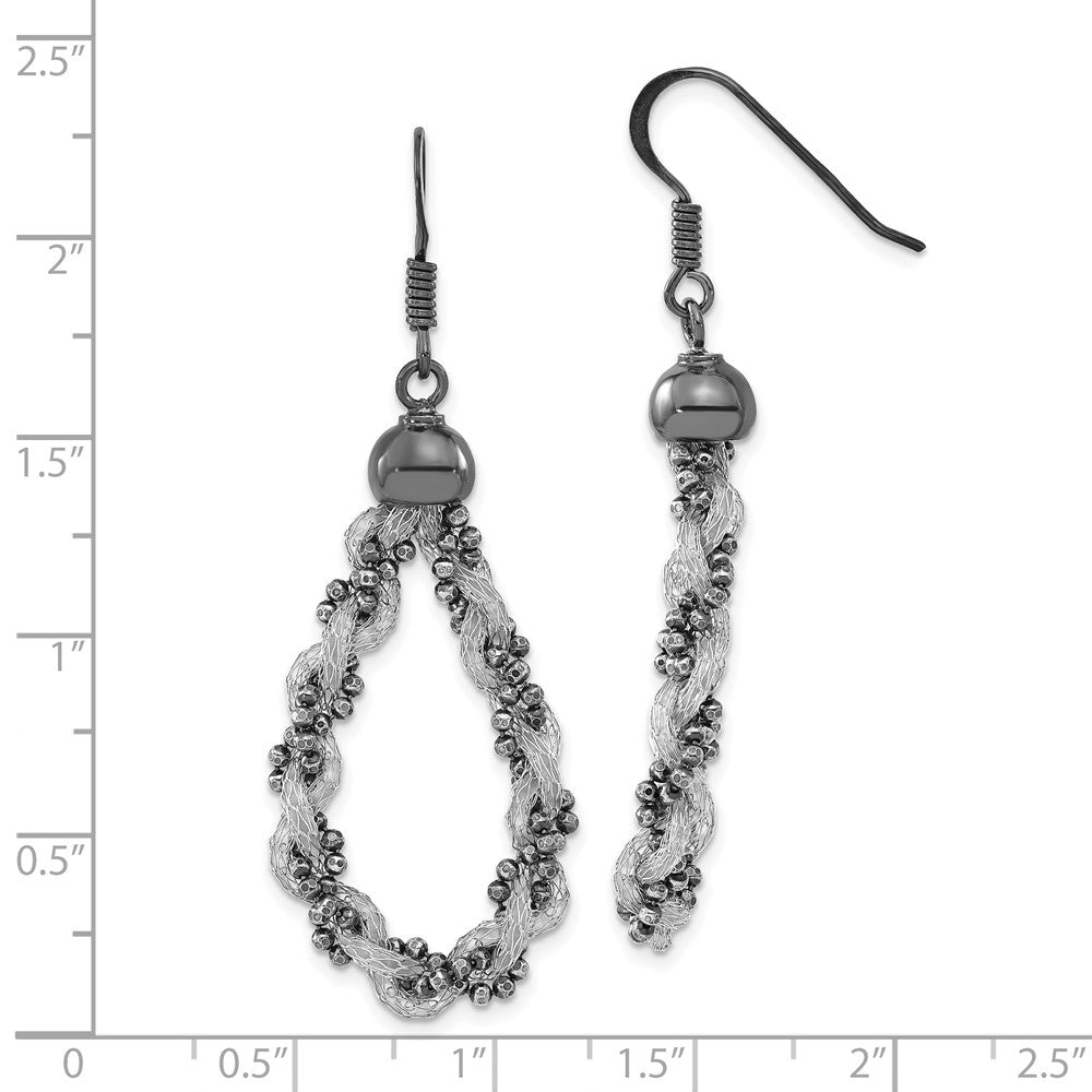 Sterlingsilber mit Schwarz Rhodium Netz & Gekugelt Tropfen Ohrhänger