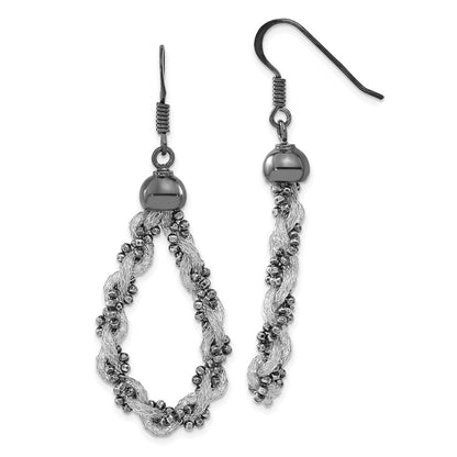Sterlingsilber mit Schwarz Rhodium Netz & Gekugelt Tropfen Ohrhänger
