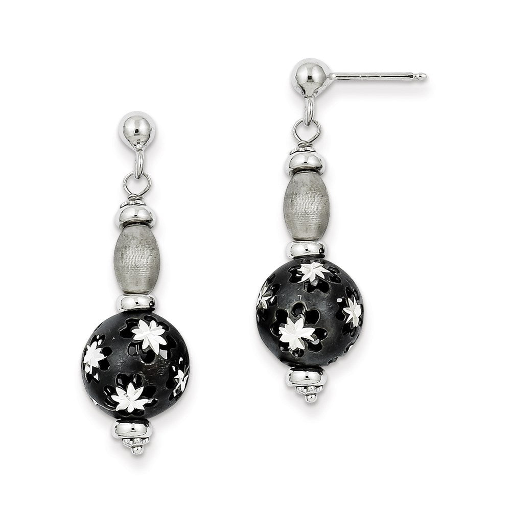 Sterlingsilber Schwarz Rhodium und Diamantiert Perle Stecker Ohrhänger