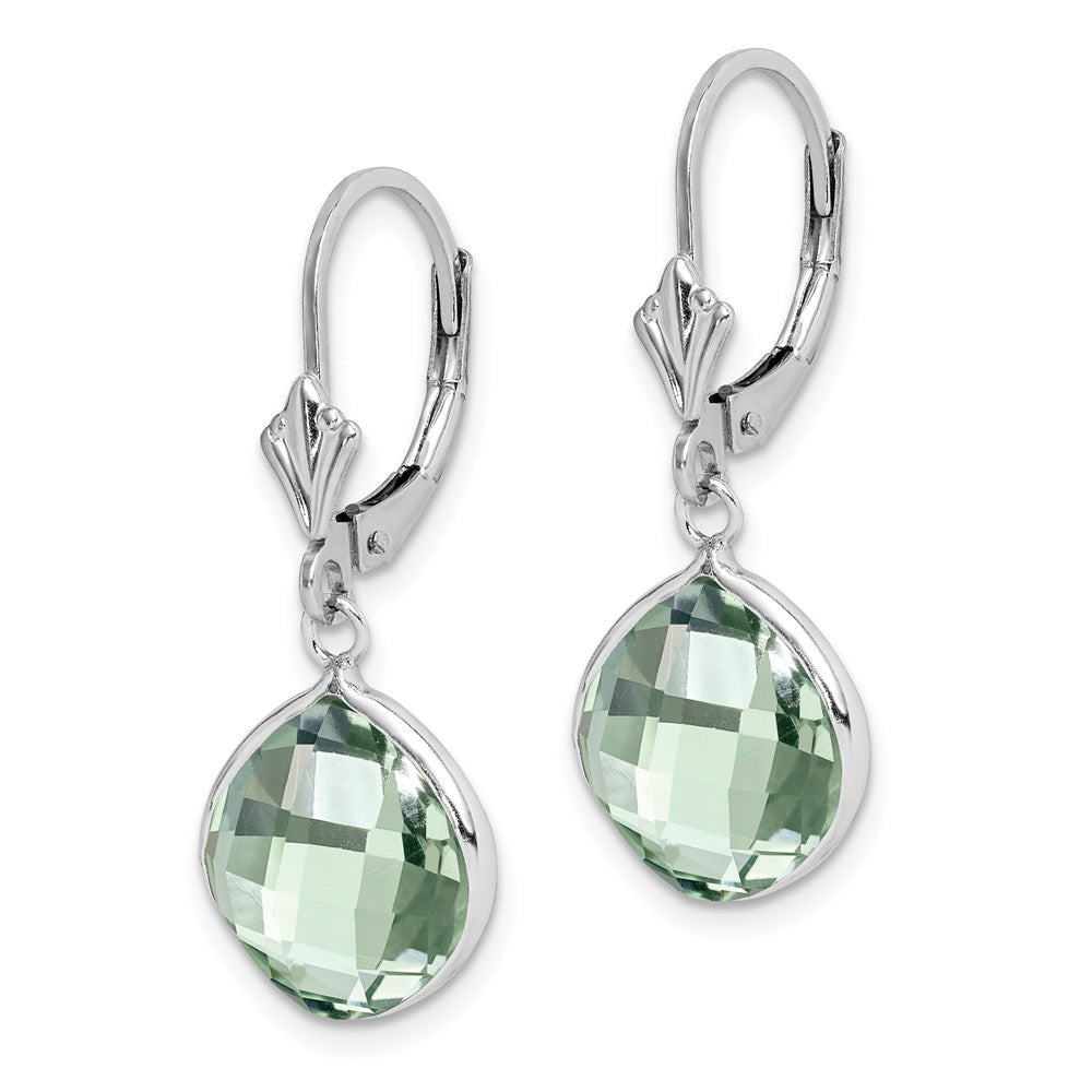 Sterlingsilber Rhodiniert Grün Quarz Hängend Lever Rückseite Ohrringe