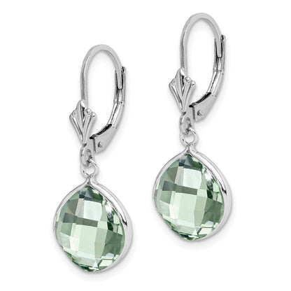 Sterlingsilber Rhodiniert Grün Quarz Hängend Lever Rückseite Ohrringe