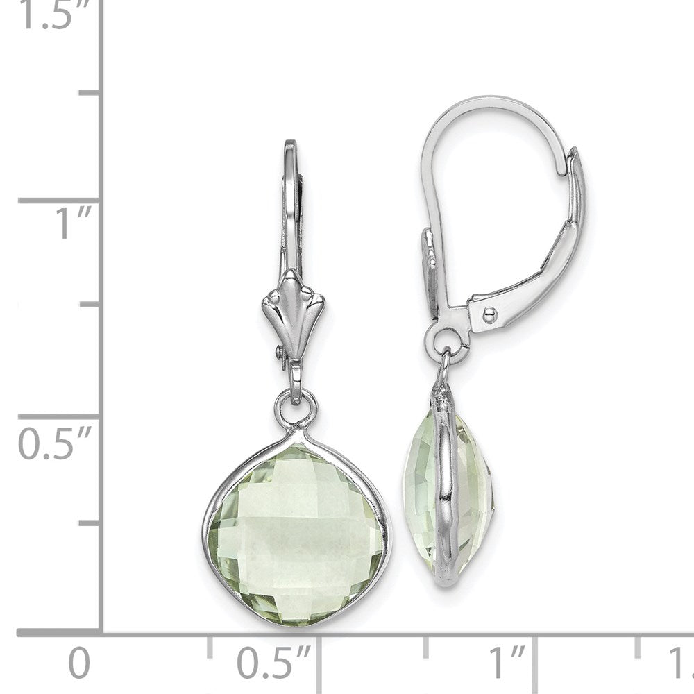 Sterlingsilber Rhodiniert Grün Quarz Hängend Lever Rückseite Ohrringe