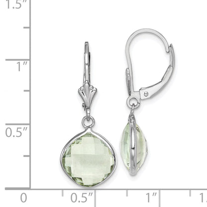 Sterlingsilber Rhodiniert Grün Quarz Hängend Lever Rückseite Ohrringe