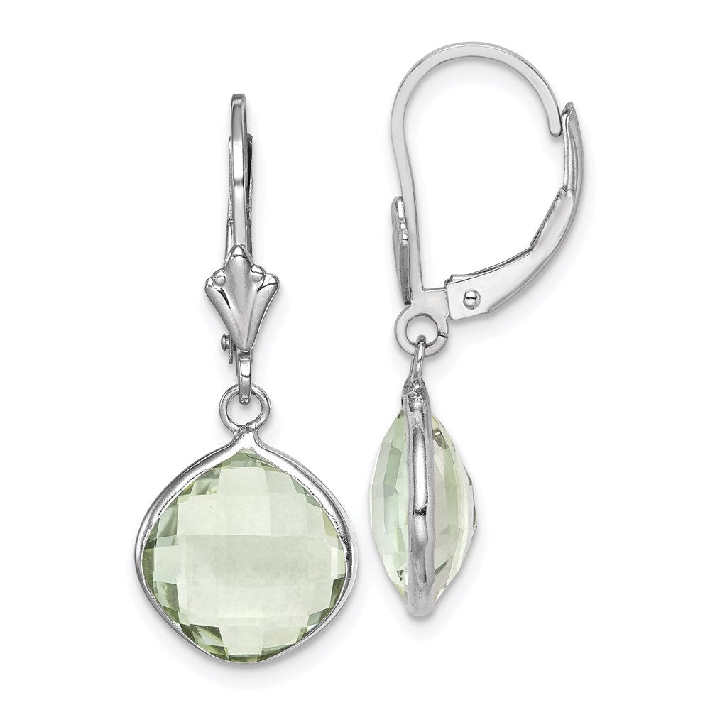 Sterlingsilber Rhodiniert Grün Quarz Hängend Lever Rückseite Ohrringe
