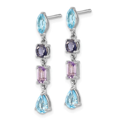 Sterlingsilber Rhodium Amethyst Blautopas und Iolite Ohrhänger