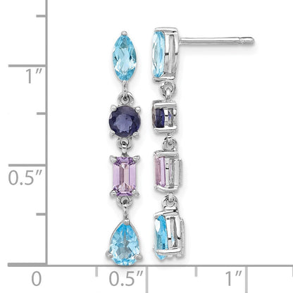 Sterlingsilber Rhodium Amethyst Blautopas und Iolite Ohrhänger