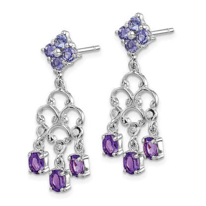 Sterlingsilber Rhodiniert Amethyst Iolite und Diamant Ohrhänger