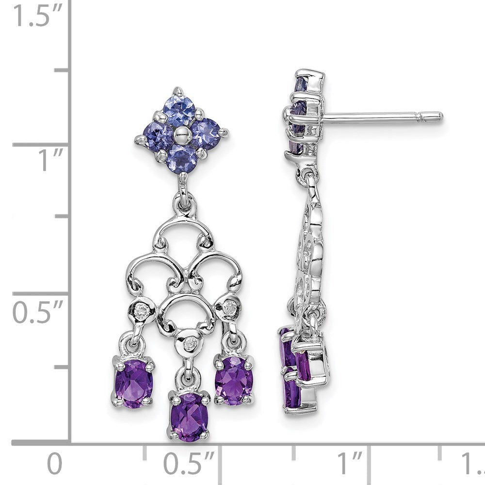 Sterlingsilber Rhodiniert Amethyst Iolite und Diamant Ohrhänger
