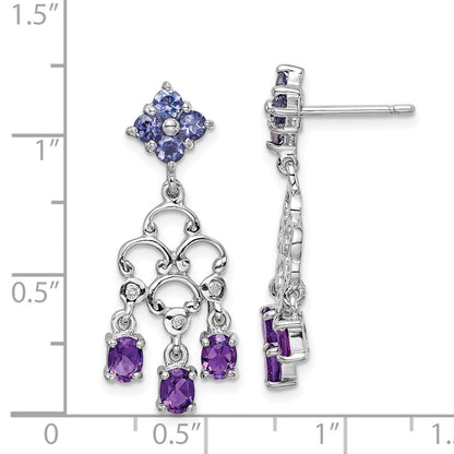 Sterlingsilber Rhodiniert Amethyst Iolite und Diamant Ohrhänger
