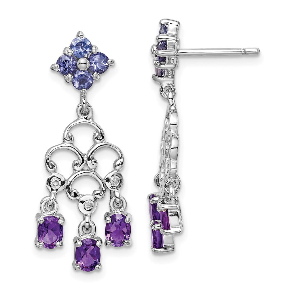 Sterlingsilber Rhodiniert Amethyst Iolite und Diamant Ohrhänger