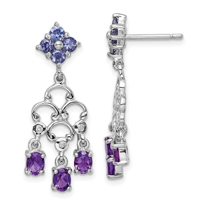 Sterlingsilber Rhodiniert Amethyst Iolite und Diamant Ohrhänger