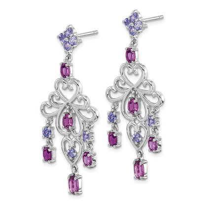 Sterlingsilber Rhodiniert Rhodolith Granat und Amethyst Ohrringe