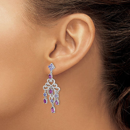 Sterlingsilber Rhodiniert Rhodolith Granat und Amethyst Ohrringe