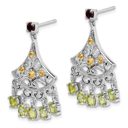 Sterlingsilber Rhodiniert Granat Citrin und Peridot Ohrhänger