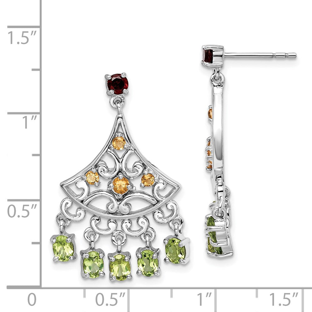 Sterlingsilber Rhodiniert Granat Citrin und Peridot Ohrhänger