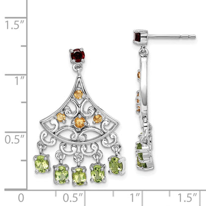 Sterlingsilber Rhodiniert Granat Citrin und Peridot Ohrhänger