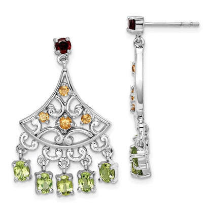 Sterlingsilber Rhodiniert Granat Citrin und Peridot Ohrhänger