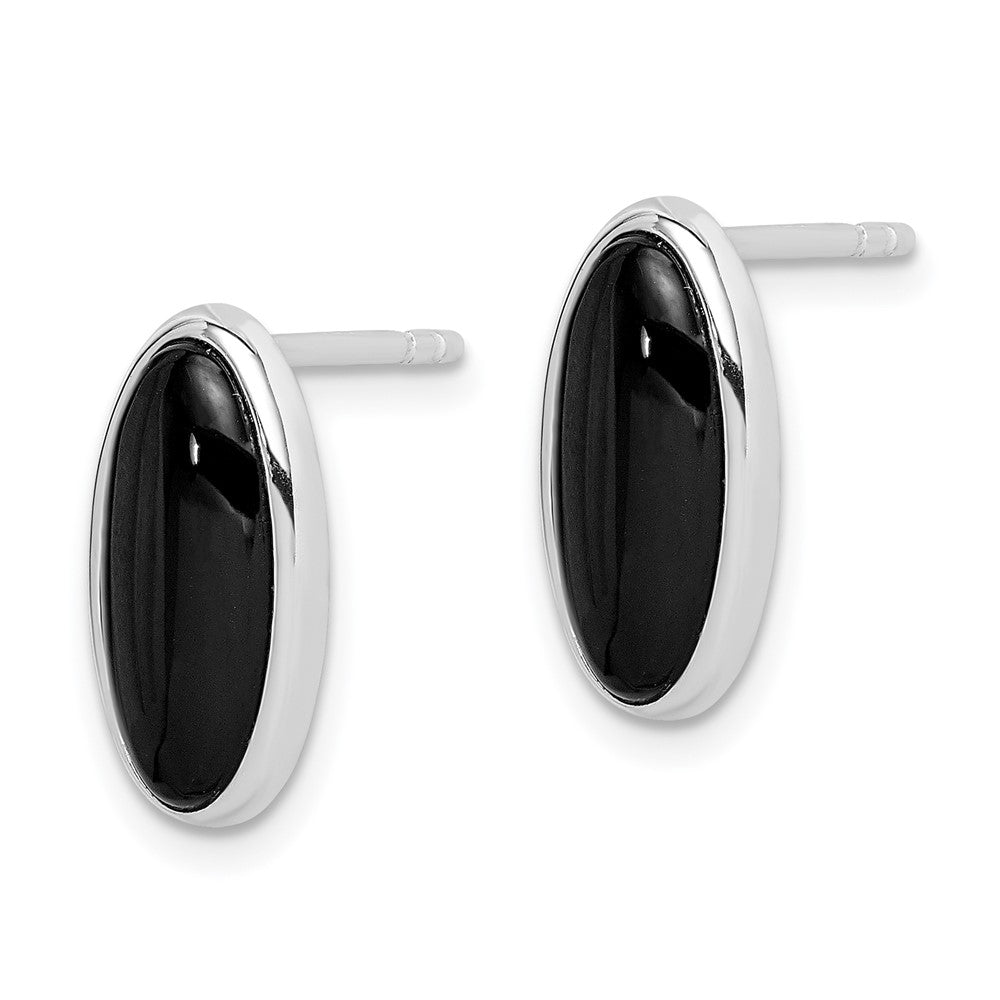 Sterlingsilber Rhodiniert Poliert Oval Onyx Stecker Ohrhänger