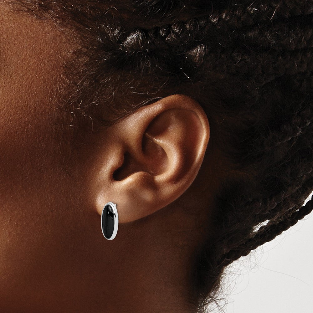 Sterlingsilber Rhodiniert Poliert Oval Onyx Stecker Ohrhänger