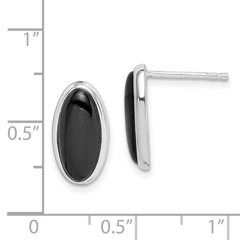 Sterlingsilber Rhodiniert Poliert Oval Onyx Stecker Ohrhänger