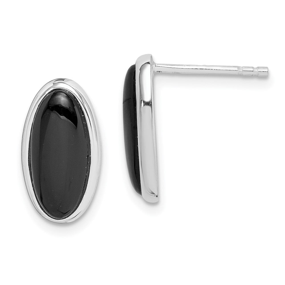 Sterlingsilber Rhodiniert Poliert Oval Onyx Stecker Ohrhänger