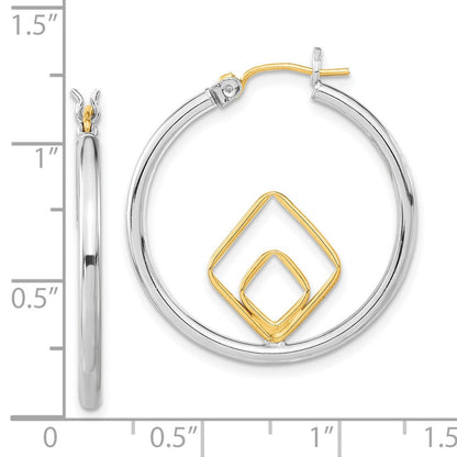 Sterlingsilber & 14ky Poliert Diamant-shape Rund Creolen