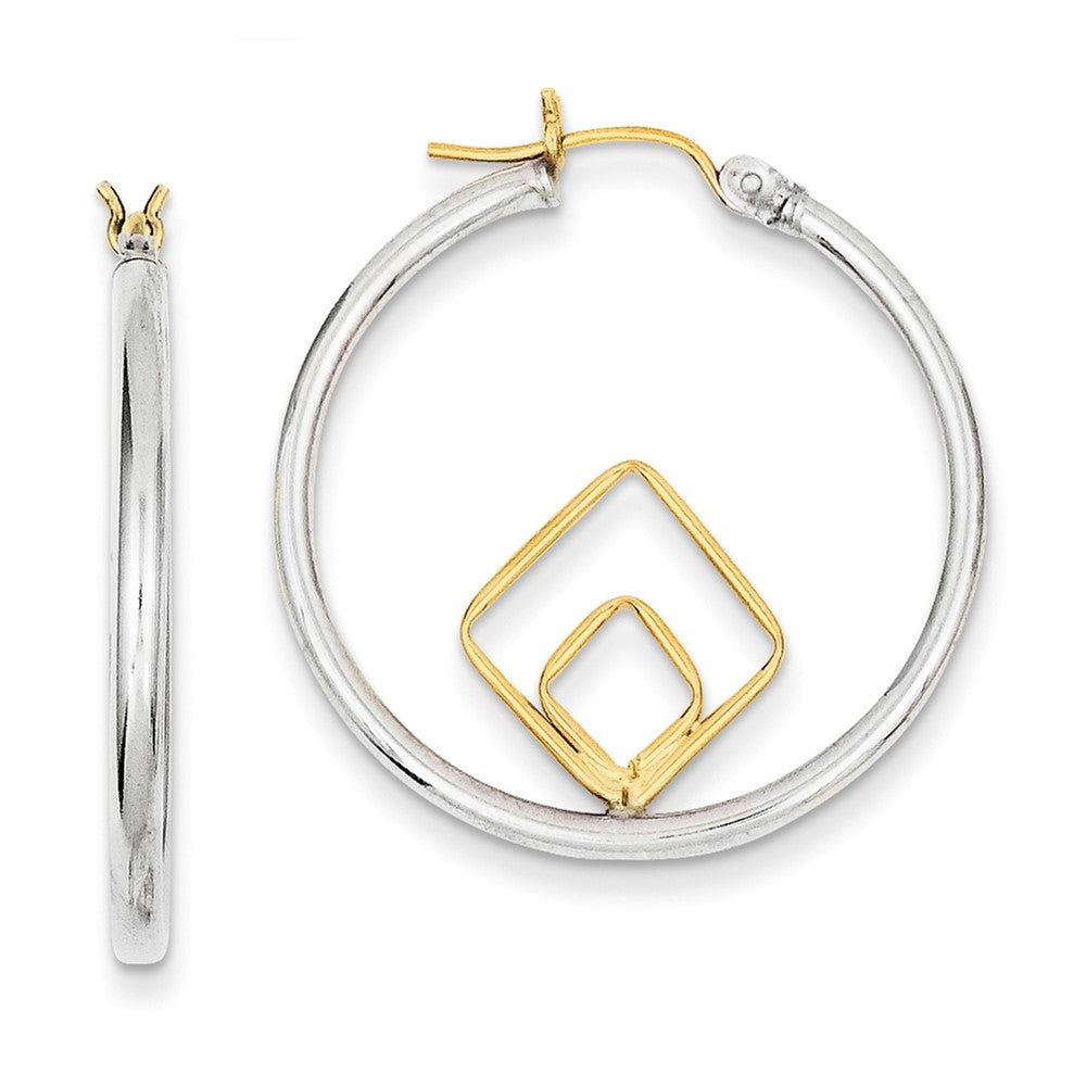 Sterlingsilber & 14ky Poliert Diamant-shape Rund Creolen