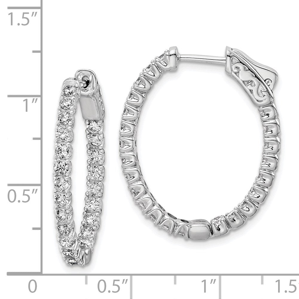 Sterlingsilber Schimmernd Rhodiniert 46 Stein 2.0mm Zirkonia in und Außen Oval Klappbar Creolen