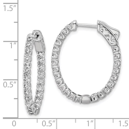 Sterlingsilber Schimmernd Rhodiniert 46 Stein 2.0mm Zirkonia in und Außen Oval Klappbar Creolen