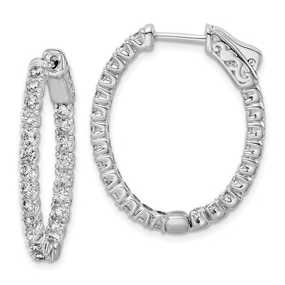 Sterlingsilber Schimmernd Rhodiniert 46 Stein 2.0mm Zirkonia in und Außen Oval Klappbar Creolen