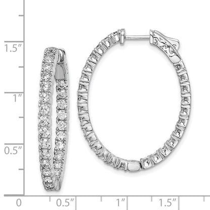 Sterlingsilber Schimmernd Rhodiniert 54 Stein 2.5mm Zirkonia in und Außen Oval Klappbar Creolen