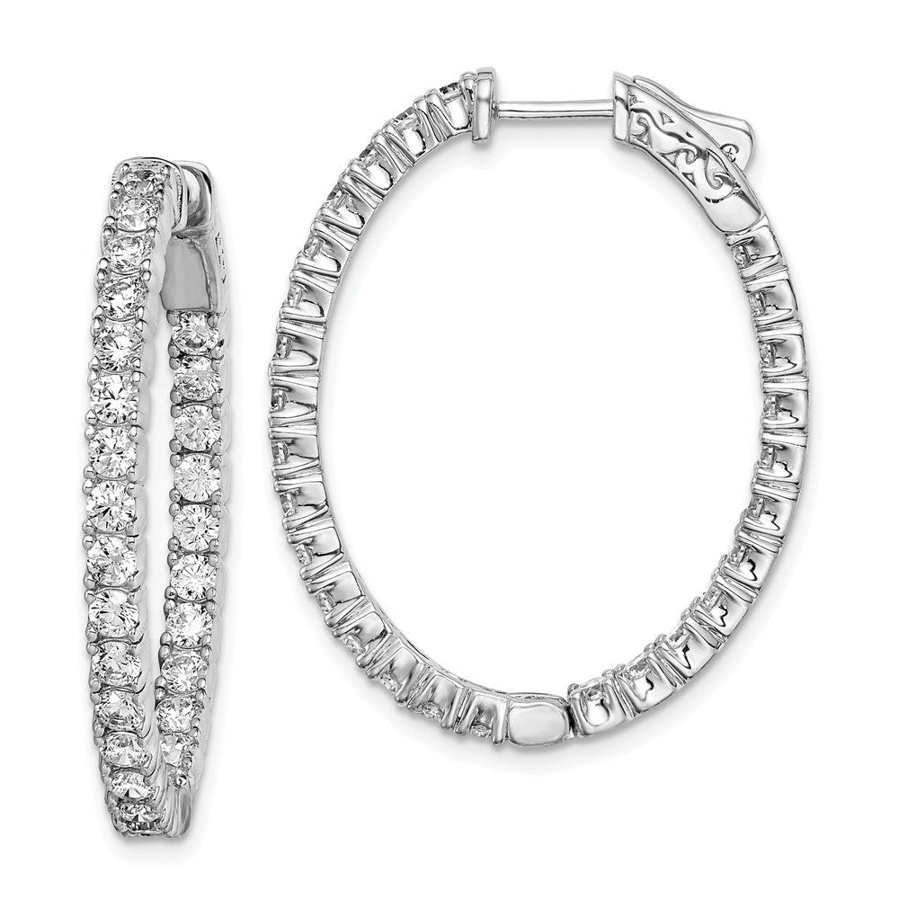 Sterlingsilber Schimmernd Rhodiniert 54 Stein 2.5mm Zirkonia in und Außen Oval Klappbar Creolen