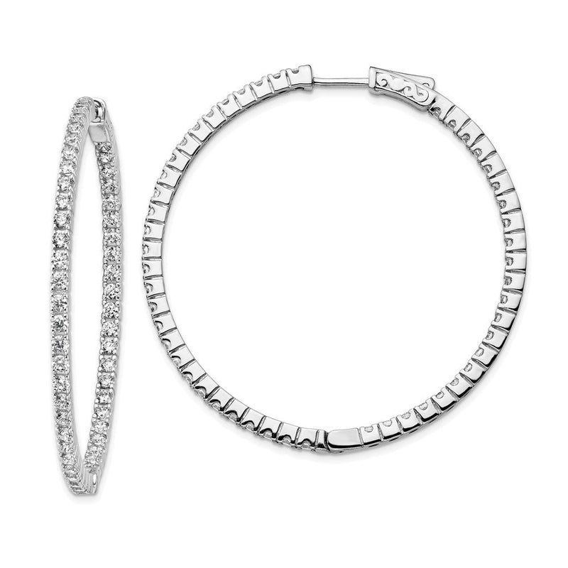 Sterlingsilber Schimmernd Rhodiniert 100 Stein 1.9mm Zirkonia in und Außen Rund Klappbar Creolen