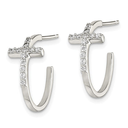 Sterlingsilber Rhodiniert Zirkonia Kreuz Creolen