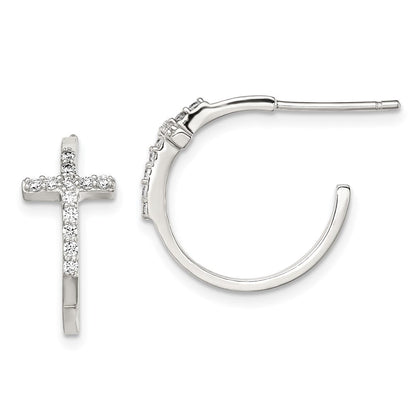 Sterlingsilber Rhodiniert Zirkonia Kreuz Creolen