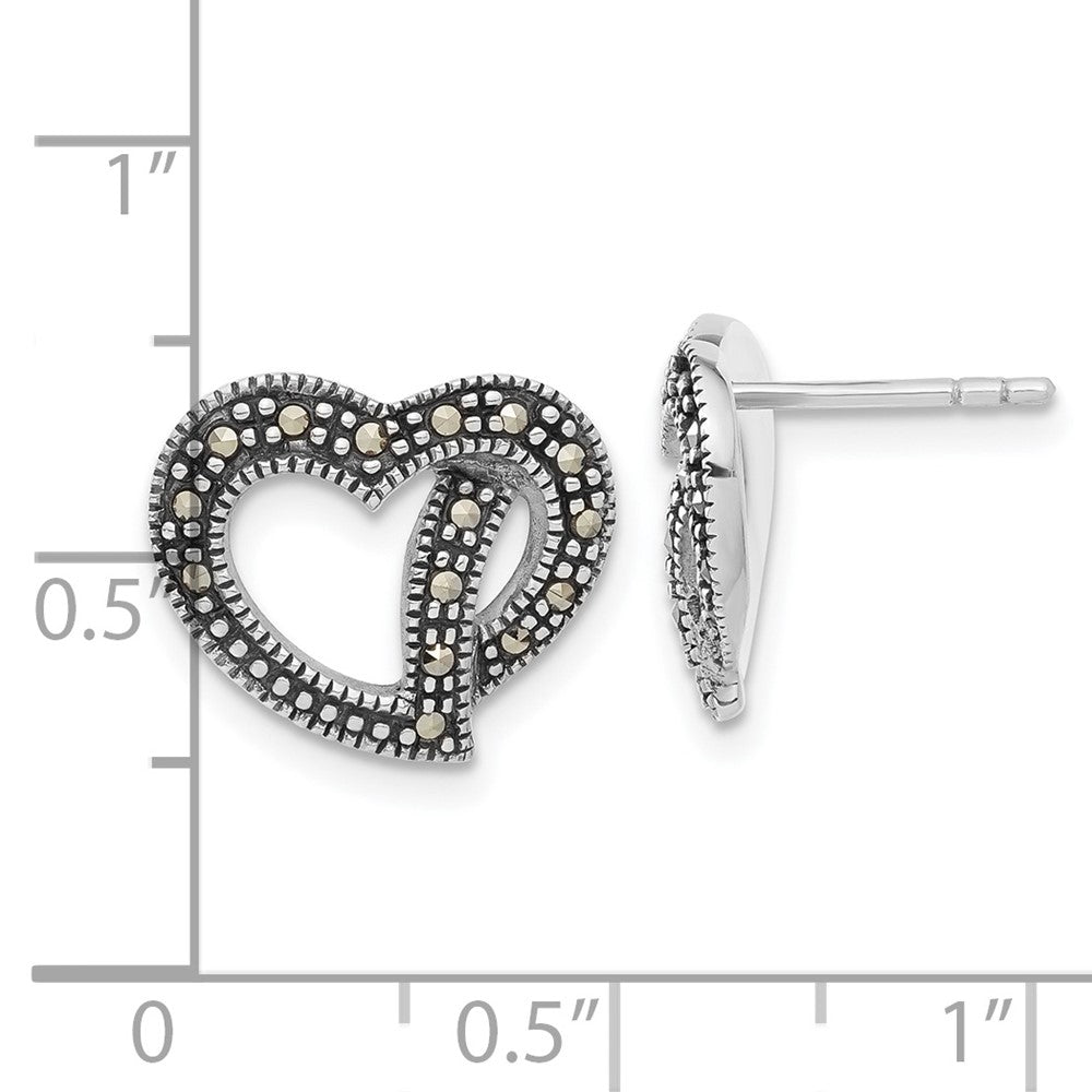 Sterlingsilber Antikisiert Markasit Herz Ohrstecker