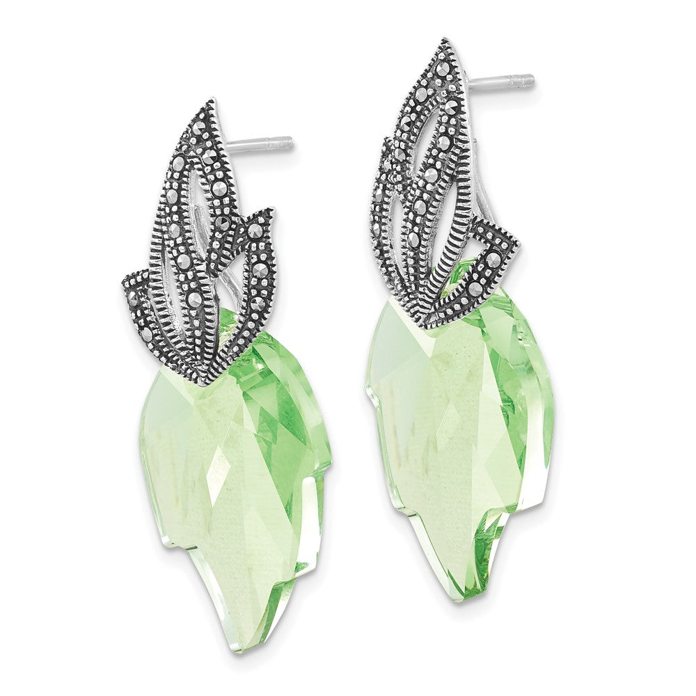 Sterlingsilber Poliert & Antikisiert Markasit Swarovski Kristall Blatt Stecker Ohrhänger