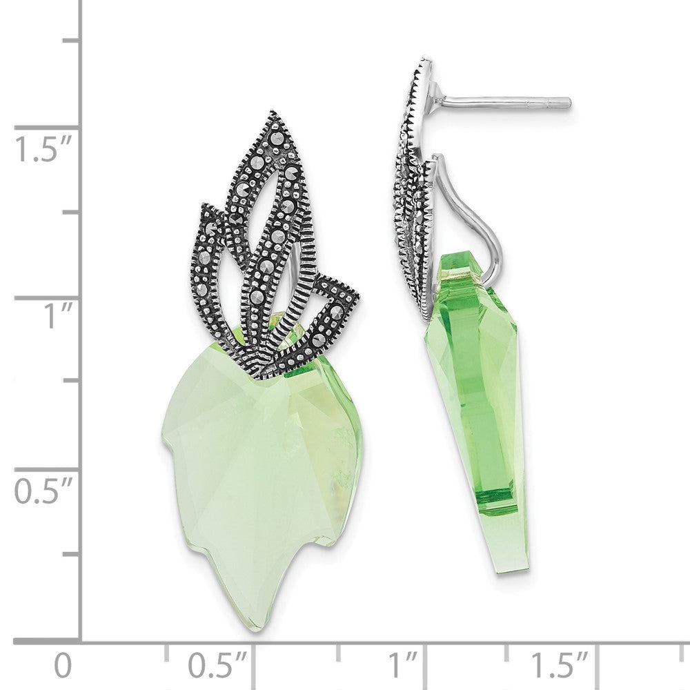 Sterlingsilber Poliert & Antikisiert Markasit Swarovski Kristall Blatt Stecker Ohrhänger