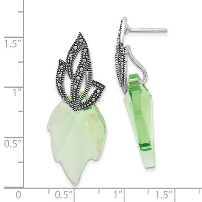 Sterlingsilber Poliert & Antikisiert Markasit Swarovski Kristall Blatt Stecker Ohrhänger