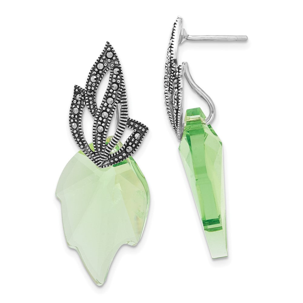 Sterlingsilber Poliert & Antikisiert Markasit Swarovski Kristall Blatt Stecker Ohrhänger