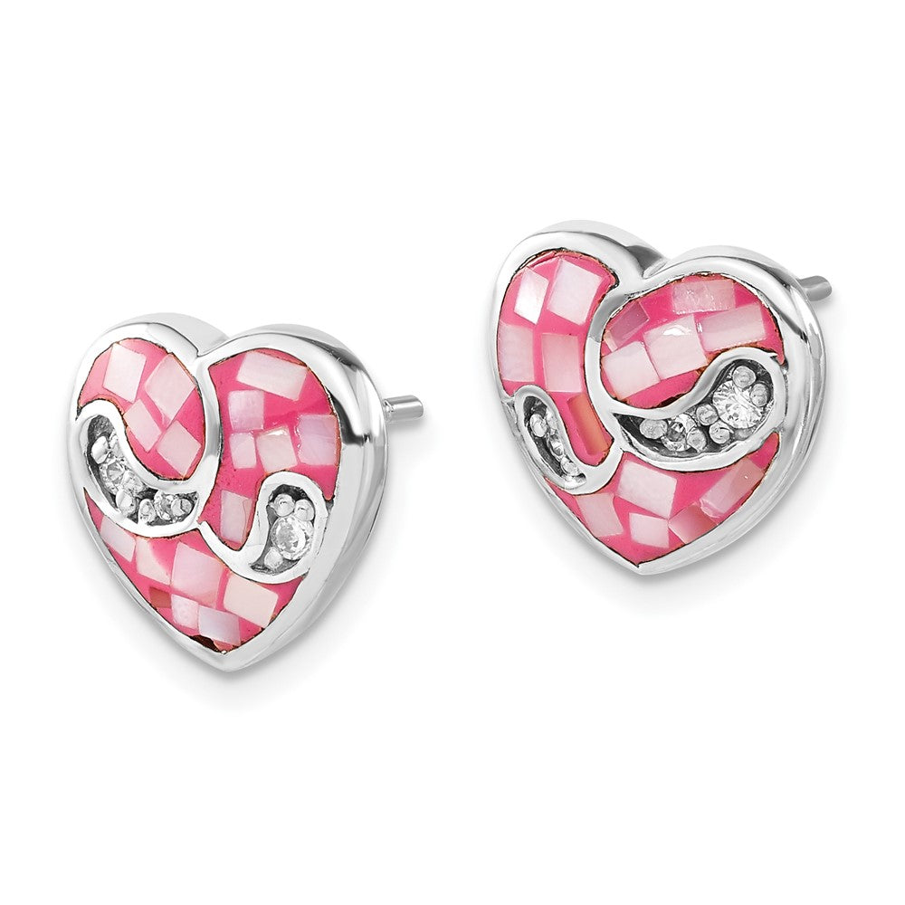 Sterlingsilber Mosaic Rosa Perlmutt & Zirkonia Herz Ohrstecker