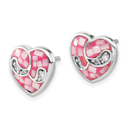 Sterlingsilber Mosaic Rosa Perlmutt & Zirkonia Herz Ohrstecker