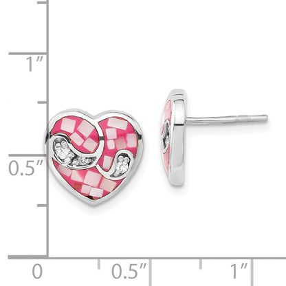 Sterlingsilber Mosaic Rosa Perlmutt & Zirkonia Herz Ohrstecker