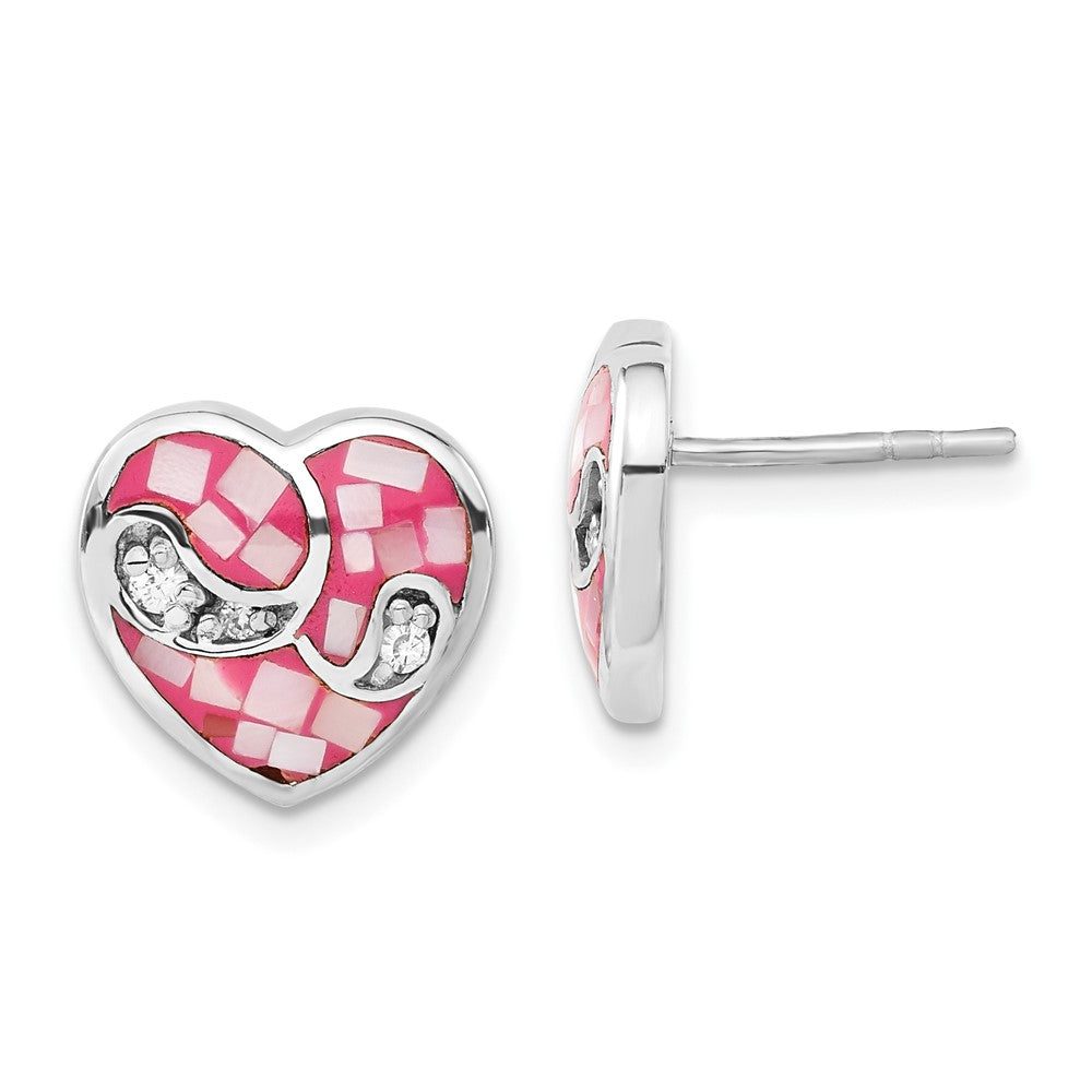 Sterlingsilber Mosaic Rosa Perlmutt & Zirkonia Herz Ohrstecker